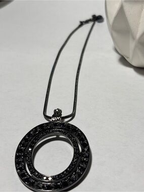 Black Crystal Double-Ring Pendant Necklace